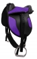 Preview: Kindersattel für Shettlandpony, extra leicht, Sattelkissen verstellbar, Handgriff zum Transportieren, inkl Sattel Steigbügel Steigbügelriemen und Sattelgurt, Farben: blau, rosa, schwarz und lila