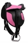 Preview: Kindersattel für Shettlandpony, extra leicht, Sattelkissen verstellbar, Handgriff zum Transportieren, inkl Sattel Steigbügel Steigbügelriemen und Sattelgurt, Farben: blau, rosa, schwarz und lila