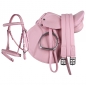 Preview: Kindersattel für Pony, Kunstleder, sehr leicht, Kombination aus Trense und Reithalfter, inkl Sattel Steigbügel Steigbügelriemen Sattelgurt Trense, Farben: blau/schwarz, rosa oder schwarz