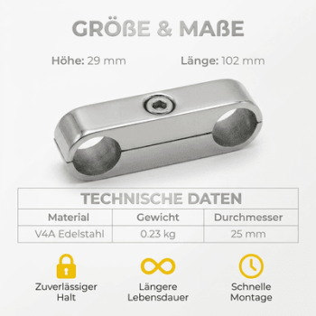 Handlaufverbindung Decksbeschlag Beschlag Edelstahl 25mm