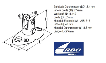 Verdecksbeschlag Bimini abnehmbare drehbare Gabel Edelstahl A4 ARBO-INOX®