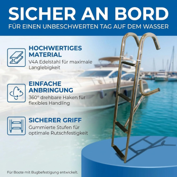 Einstiegsleiter Badeleiter Bugleiter Telescopleiter Pulpit zum Einhängen 4 Stufen V4A ARBO-INOX®