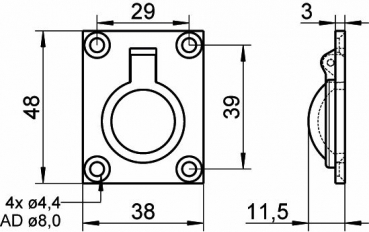Bodenheber Einlassgriff Lukenheber Edelstahl A4 46 x 38 ARBO-INOX
