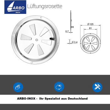 Lüftungsrosette 125 mm Lüftungsblech Kiemenlüfter Edelstahl ARBO-INOX®