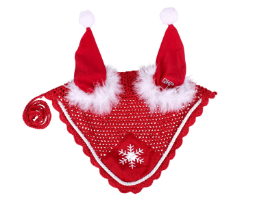 Ohrhaube, weihnachtliches Design, rot