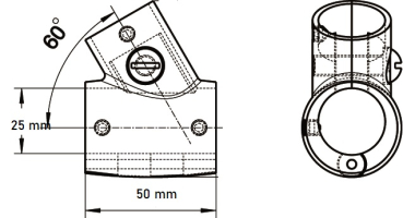 T-Stück 60° klappbar Rohrverbinder Relingverbinder für 22 mm und 25 mm Rohr Geländer Handlauf Reling Edelstahl A4