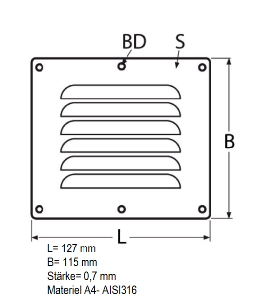 Kiemenlüfter Kiemenblech Lüfter Edelstahl 127x115 mm