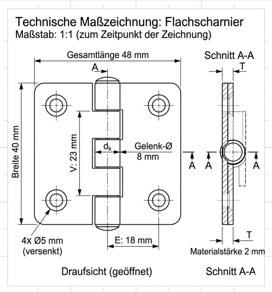Scharnier Edelstahl  40x48 mm