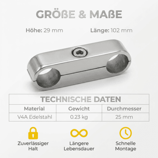 Handlaufverbindung Decksbeschlag Beschlag Edelstahl 25mm