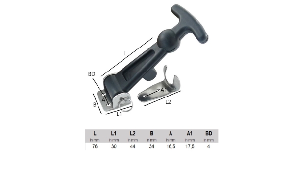Haubenverschluss stabiles Gummi Edelstahlteile 76 mm ARBO-INOX