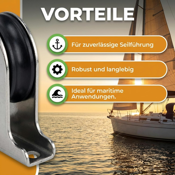 Miniblock Stehblock Edelstahl mit Kunststoffrolle für 6mm Seil ARBO-INOX®