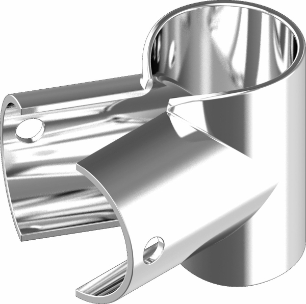 Pipe-clamp T-connection 90° pierced stainless steel AISI 316 A4 for tube 25mm