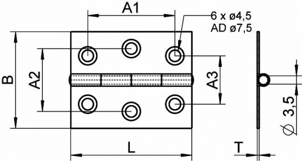 Scharnier Edelstahl A2 gestanzt 50 x 50 ARBO-INOX