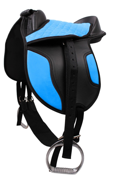 Kindersattel für Shettlandpony, extra leicht, Sattelkissen verstellbar, Handgriff zum Transportieren, inkl Sattel Steigbügel Steigbügelriemen und Sattelgurt, Farben: blau, rosa, schwarz und lila