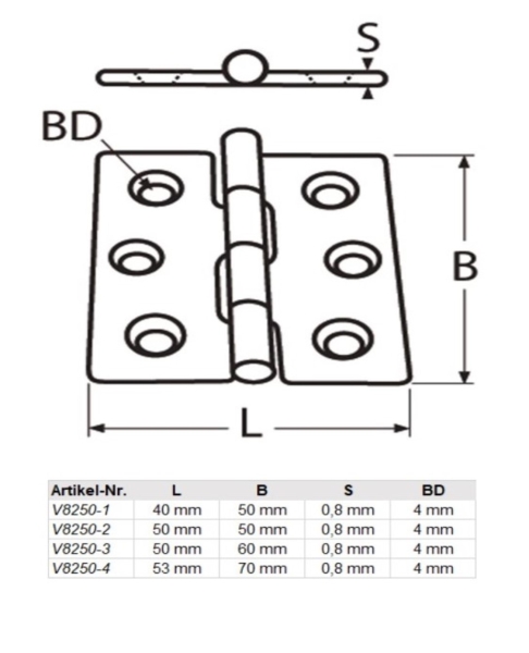 Scharnier Edelstahl A2 rostfrei poliert ARBO-INOX®